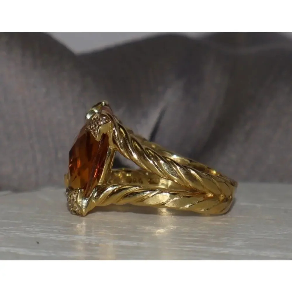 David Yurman 18k Yellow Gold Cushion Citrine & Diamond Ring 9.5G / Sz 6.5 - Picture 5 of 7